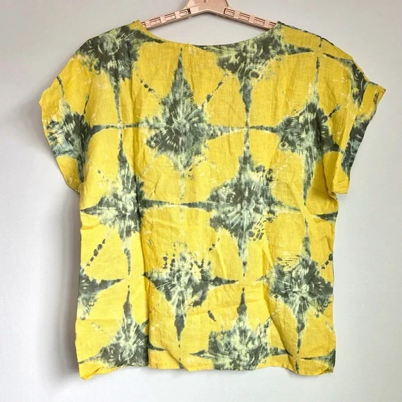 Bellambia Italy 100% Linen Lagenlook Shirt Sz L Star Tie Dye Abstract Artsy NWT - Picture 2 of 14